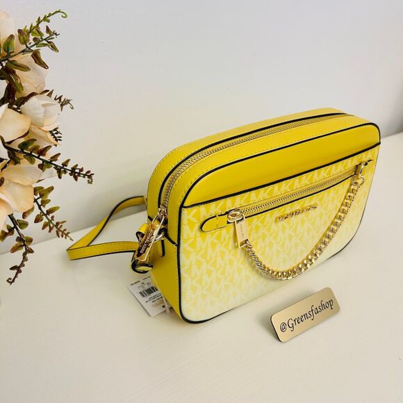 Michael Kors Purse Jet Set Ombré Signature Logo Crossbody Body Daisy Yellow - Picture 3 of 8